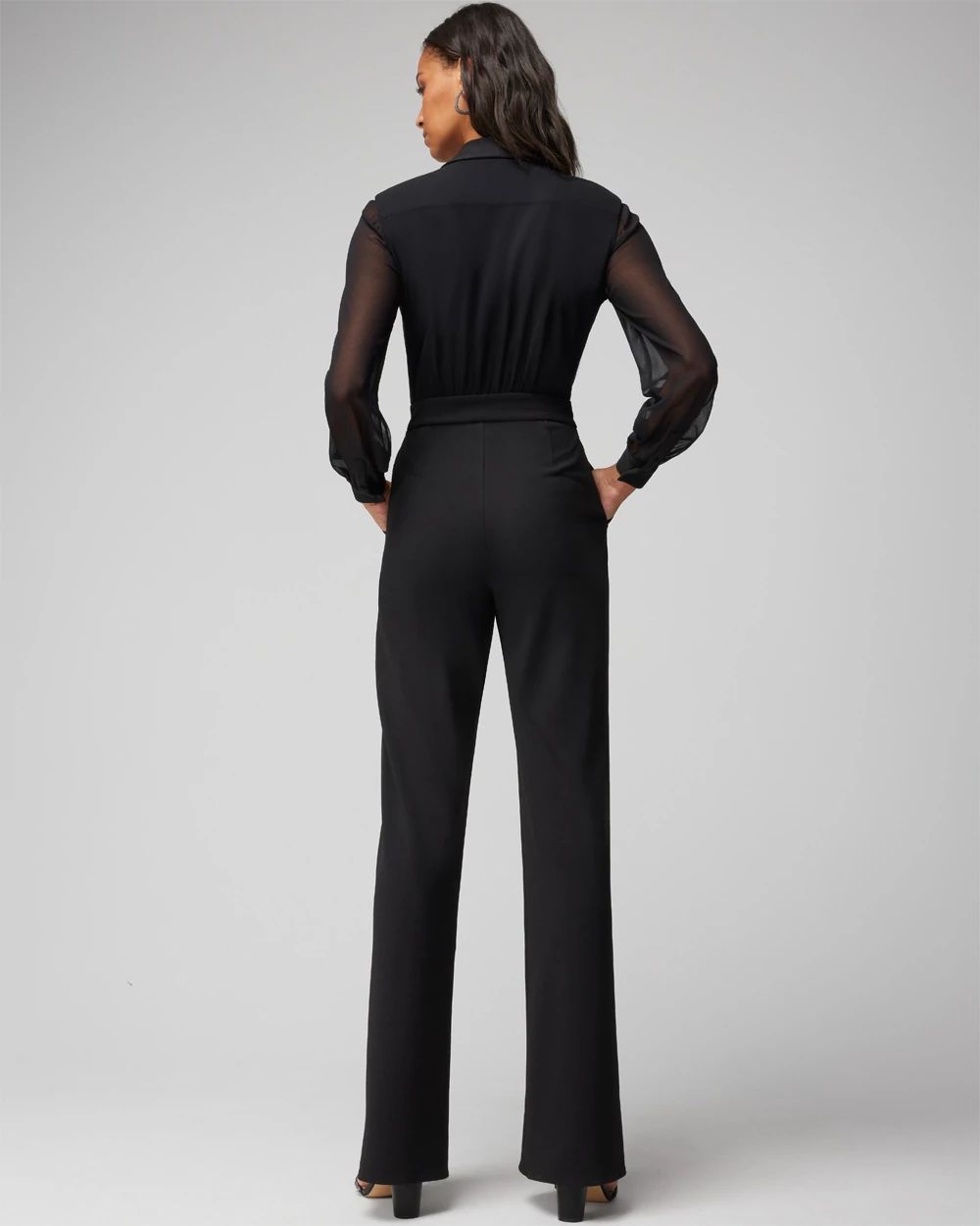 Long Sleeve Sheer Sleeve Jumpsuit White House Black Market